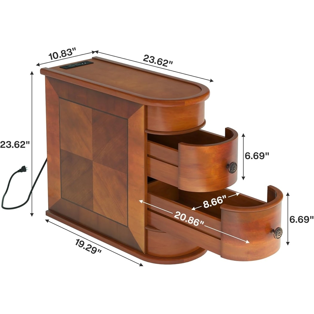 Table d'appoint étroite à deux tiroirs en bois massif