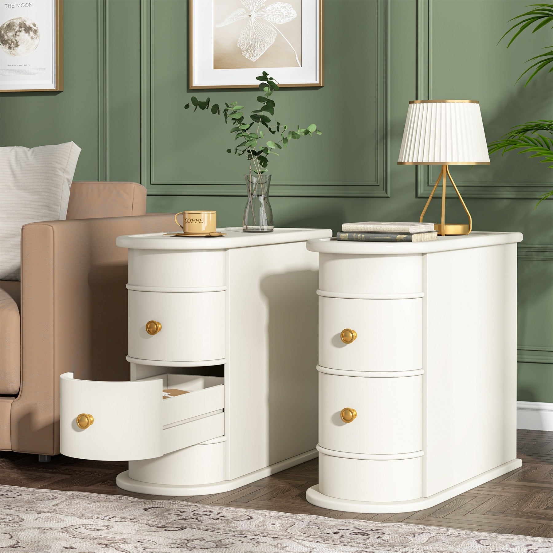 Table d'appoint étroite à deux tiroirs en bois massif