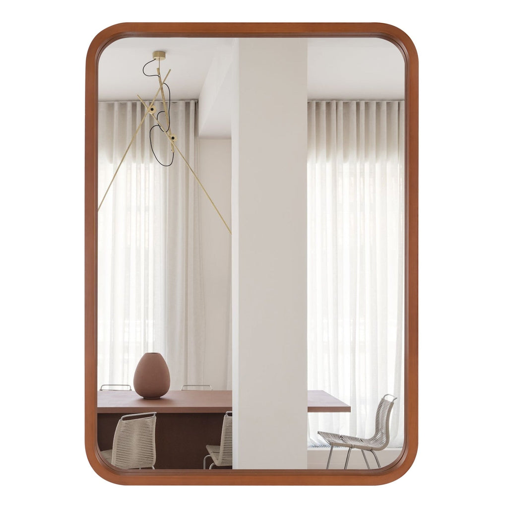 Round Corner Rectangle Farm Wall Mirror with Solid Wood Frame