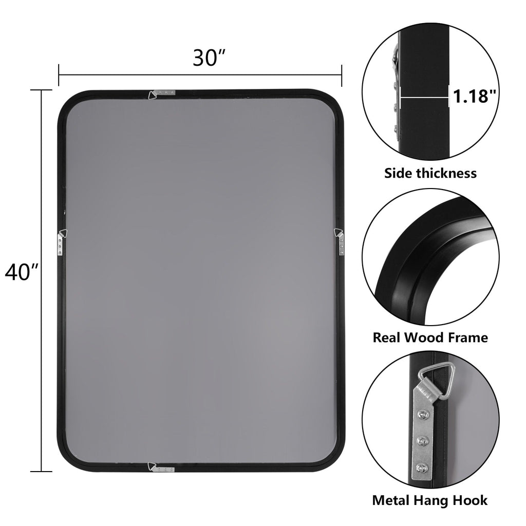 Round Corner Rectangle Farm Wall Mirror with Solid Wood Frame