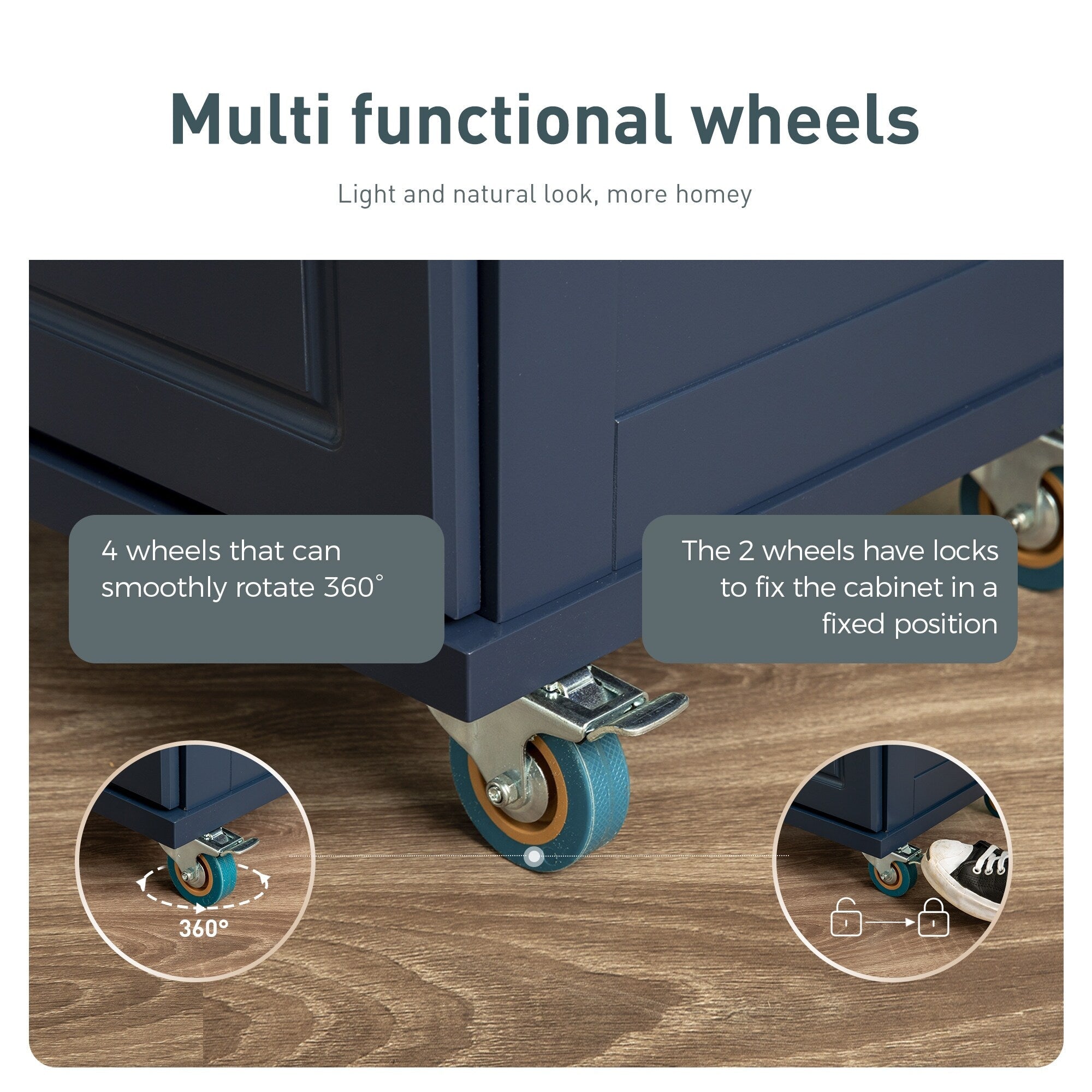 Desserte de cuisine Sophia &amp; William avec abattant et plateau en bois d'hévéa, chariot de cuisine roulant avec grand meuble de rangement