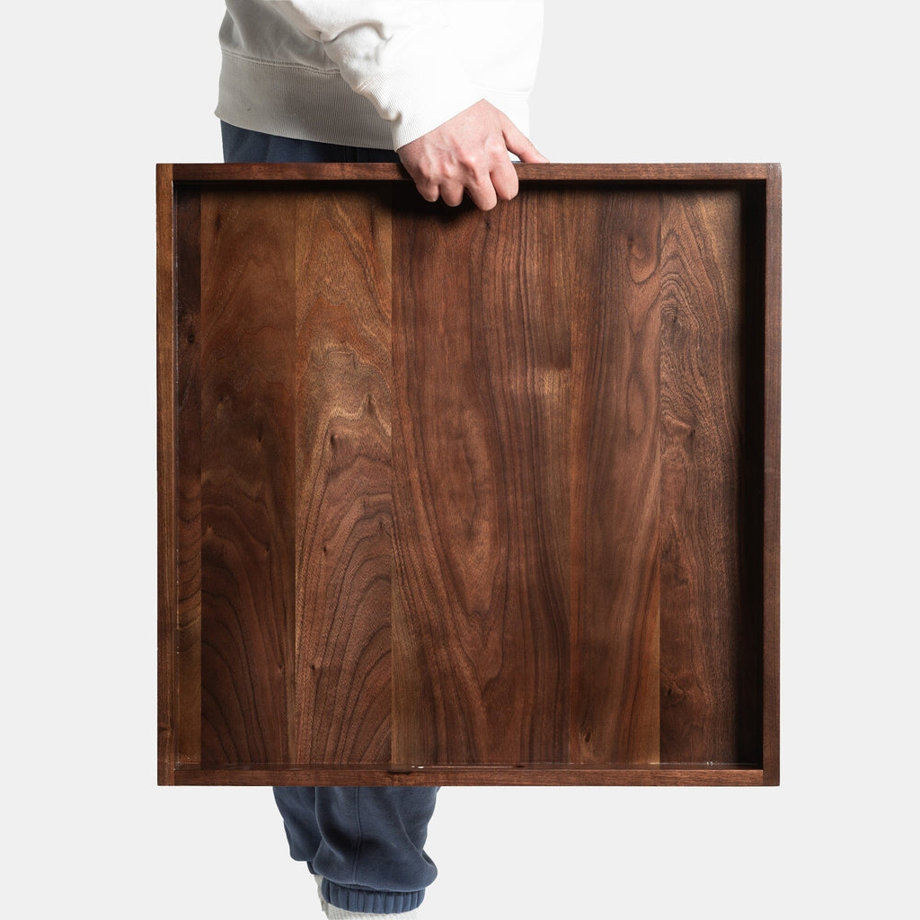 KINWELL Square Black Walnut Wood Serving Tray Ottoman Tray with Handles