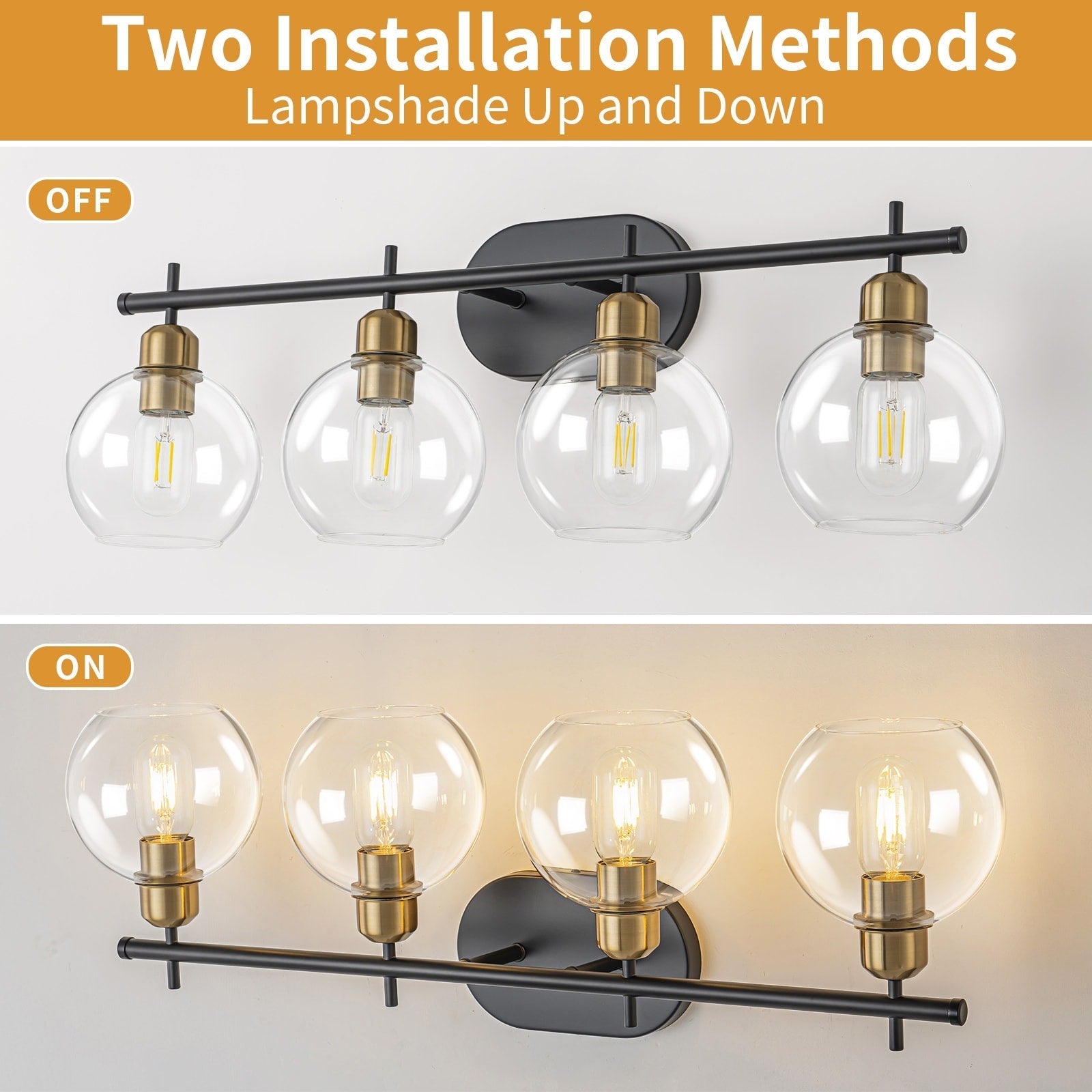 Starsky 4-Lights Modern Dimmable Bathroom Vanity Light with Globe Glass Shade