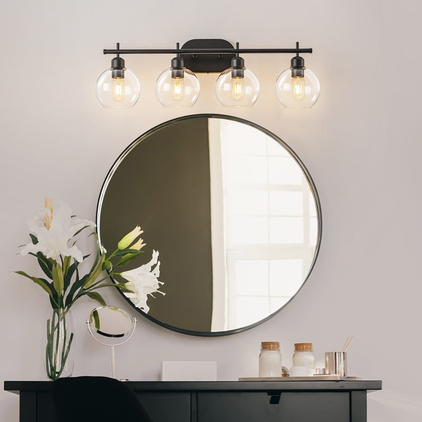 Starsky 4-Lights Modern Dimmable Bathroom Vanity Light with Globe Glass Shade