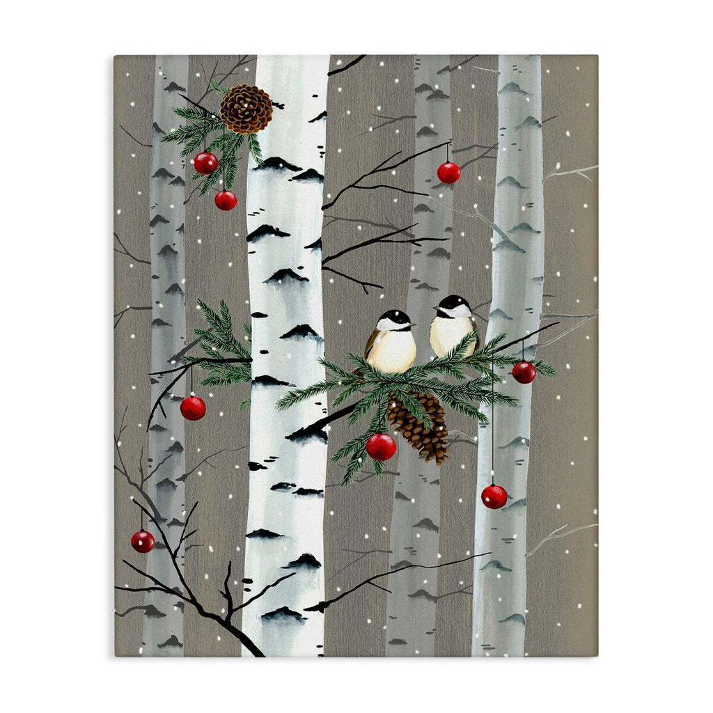 Stupell Birds and Holiday Ornaments Birch Tree Forest Canvas Wall Art
