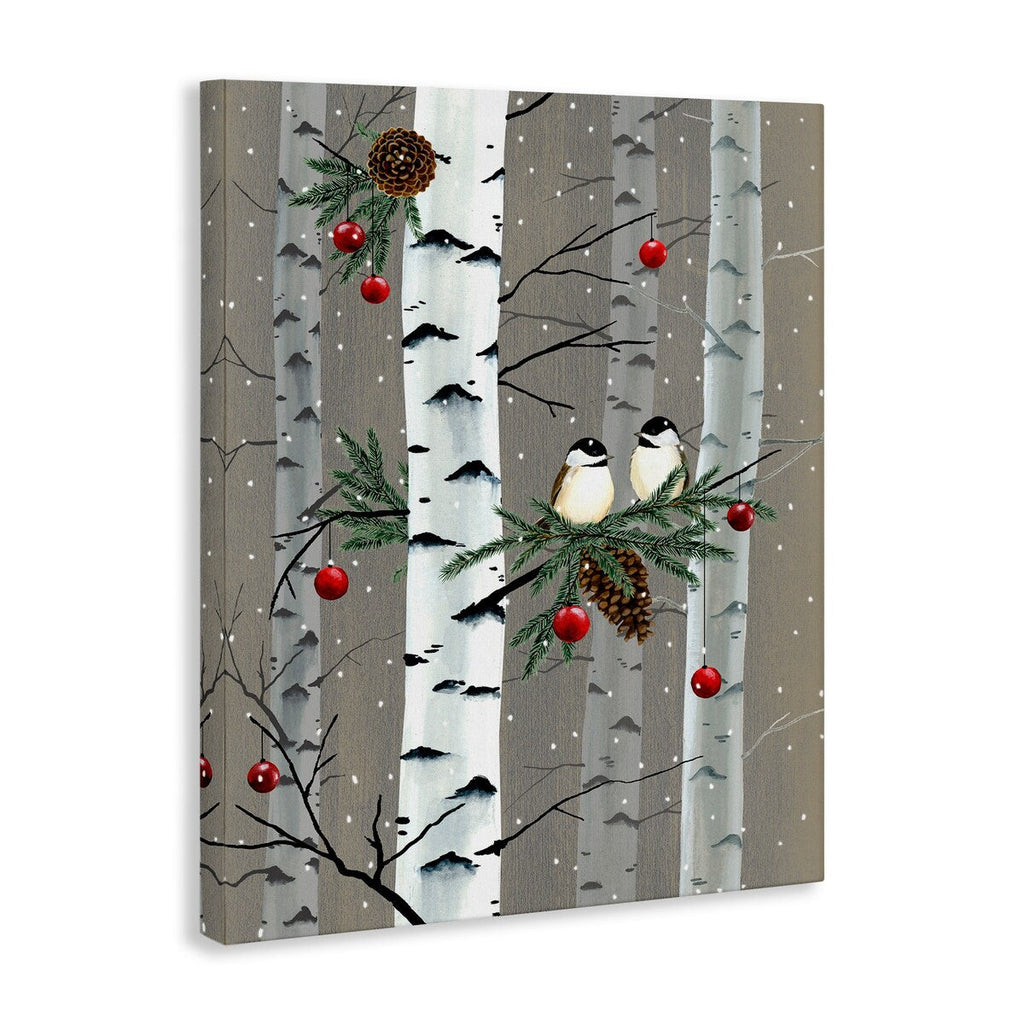 Stupell Birds and Holiday Ornaments Birch Tree Forest Canvas Wall Art