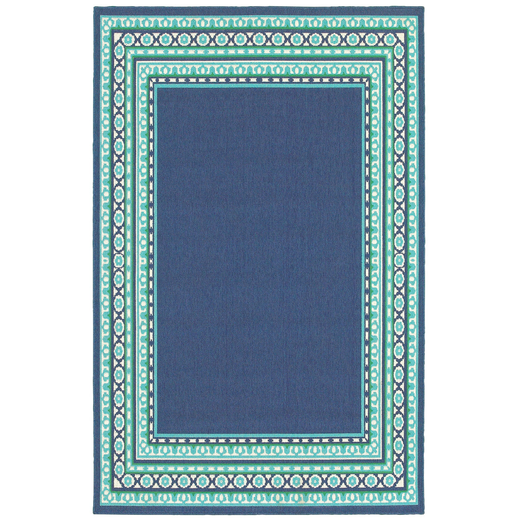 Style Haven Martinque Green Bordered Navy Indoor/ Outdoor Area Rug~