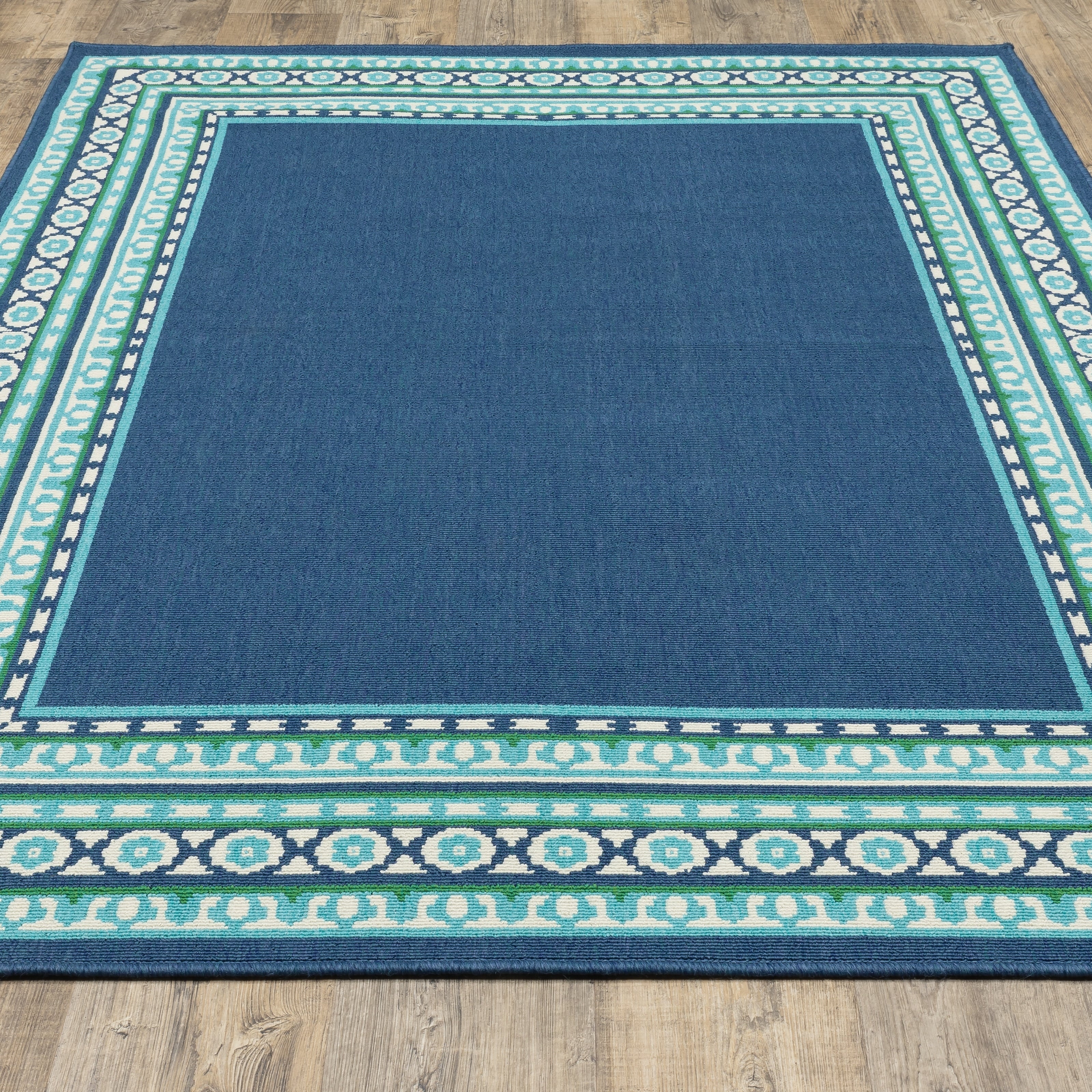 Style Haven Martinque Green Bordered Navy Indoor/ Outdoor Area Rug~