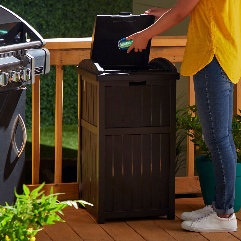 Suncast 30 Gallon Hideaway Trash Waste Bins for Outdoor, Cyberspace