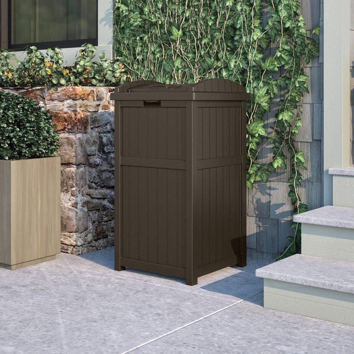 Suncast 30 Gallon Hideaway Trash Waste Bins for Outdoor, Cyberspace