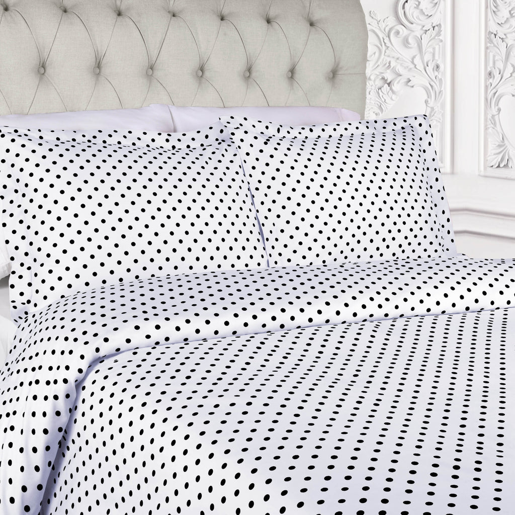Superior Thread Count 600TC Polka Dot Cotton Blend Duvet Cover Set