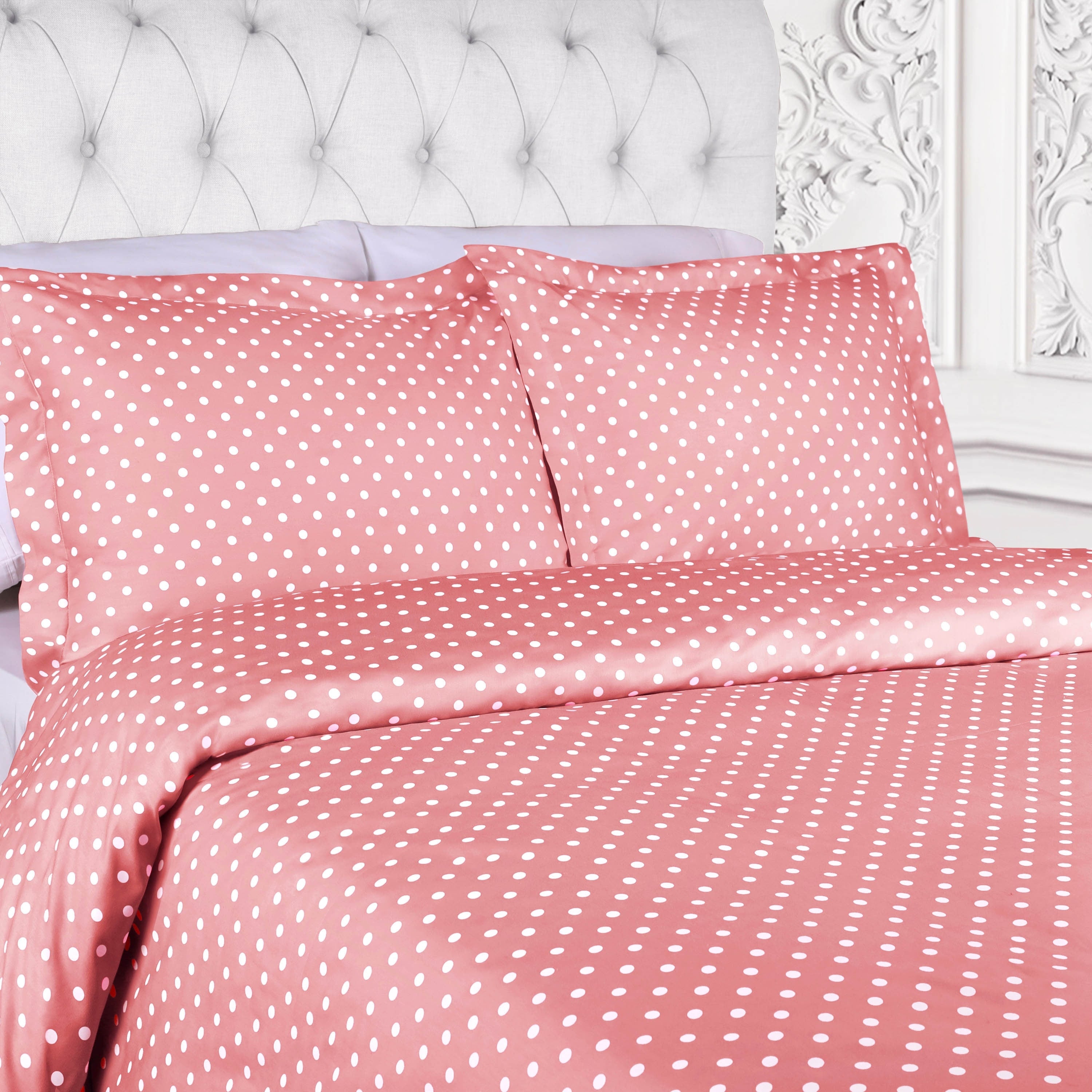 Superior Thread Count 600TC Polka Dot Cotton Blend Duvet Cover Set