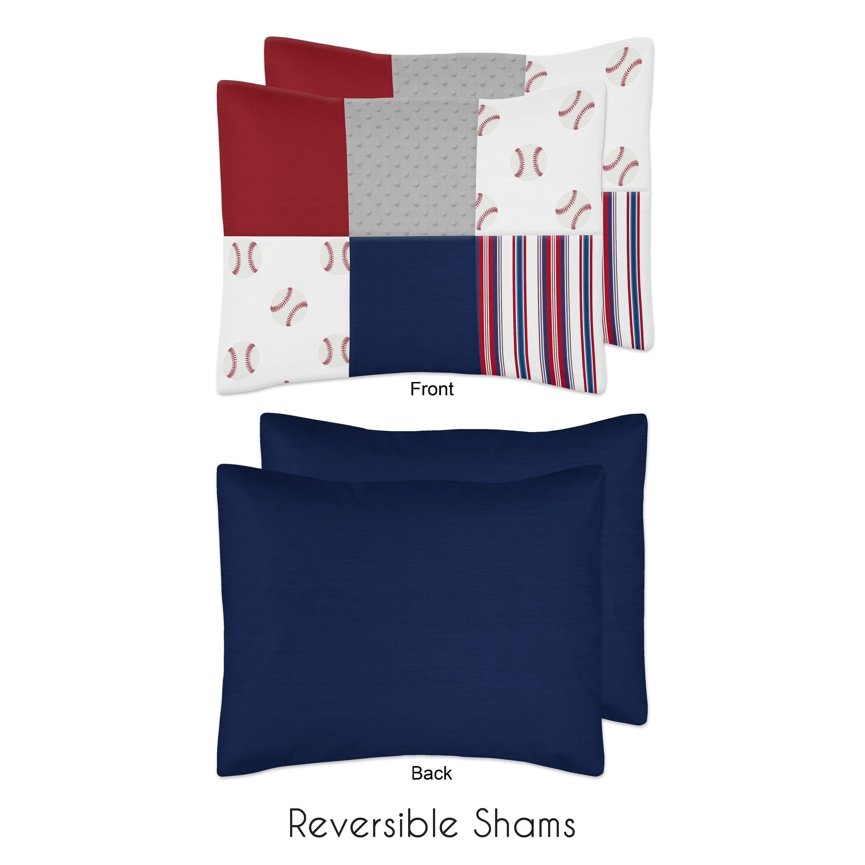 Ensemble de couette 3 pièces pour garçon, collection Sports, motif de baseball rouge, blanc et bleu, taille double/queen