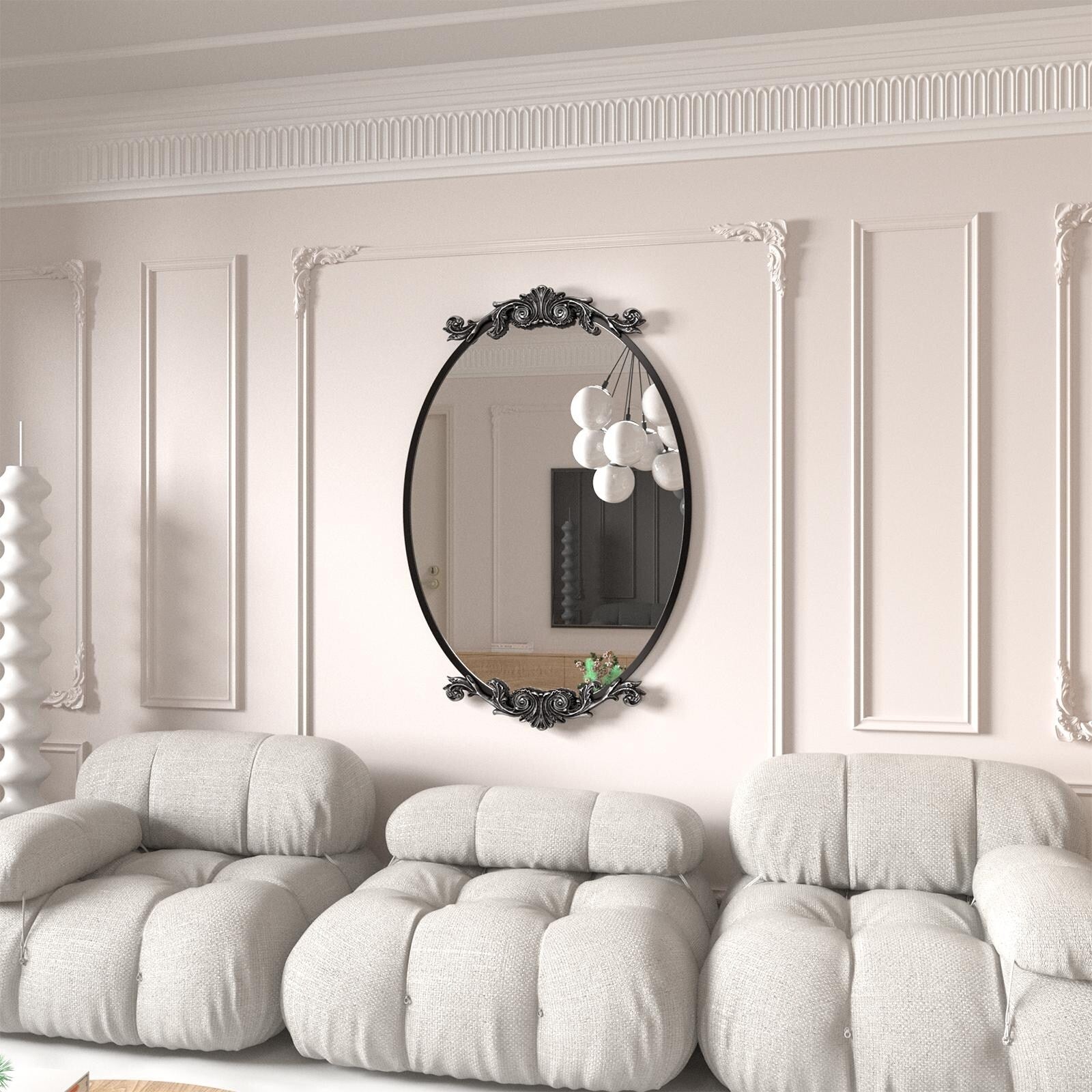 Oval Vintage Ornate Baroque Wall Mirror