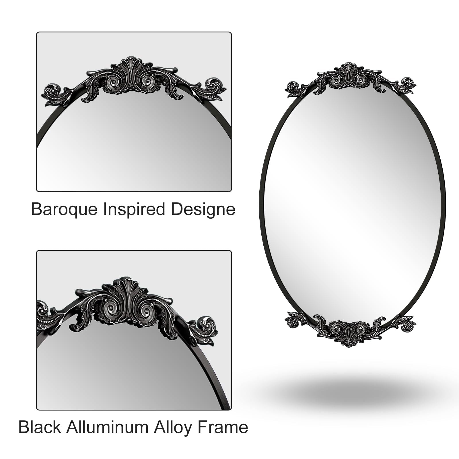 Oval Vintage Ornate Baroque Wall Mirror