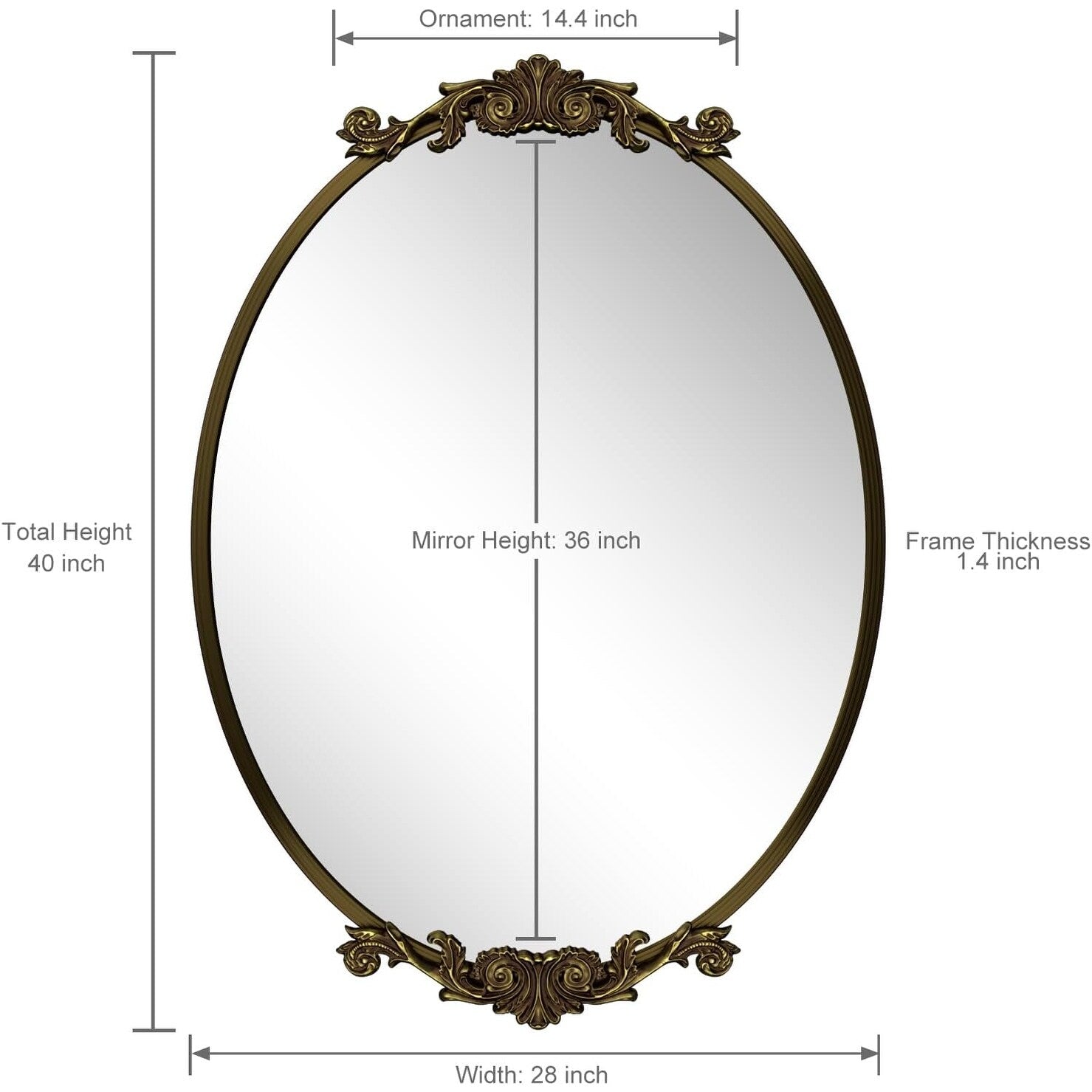 Oval Vintage Ornate Baroque Wall Mirror