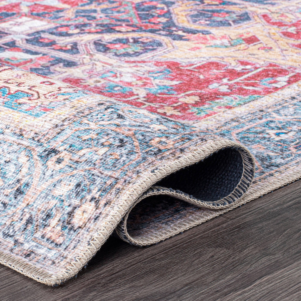 Traditional Distressed Vintage Machine Washbale Multi Area Rug