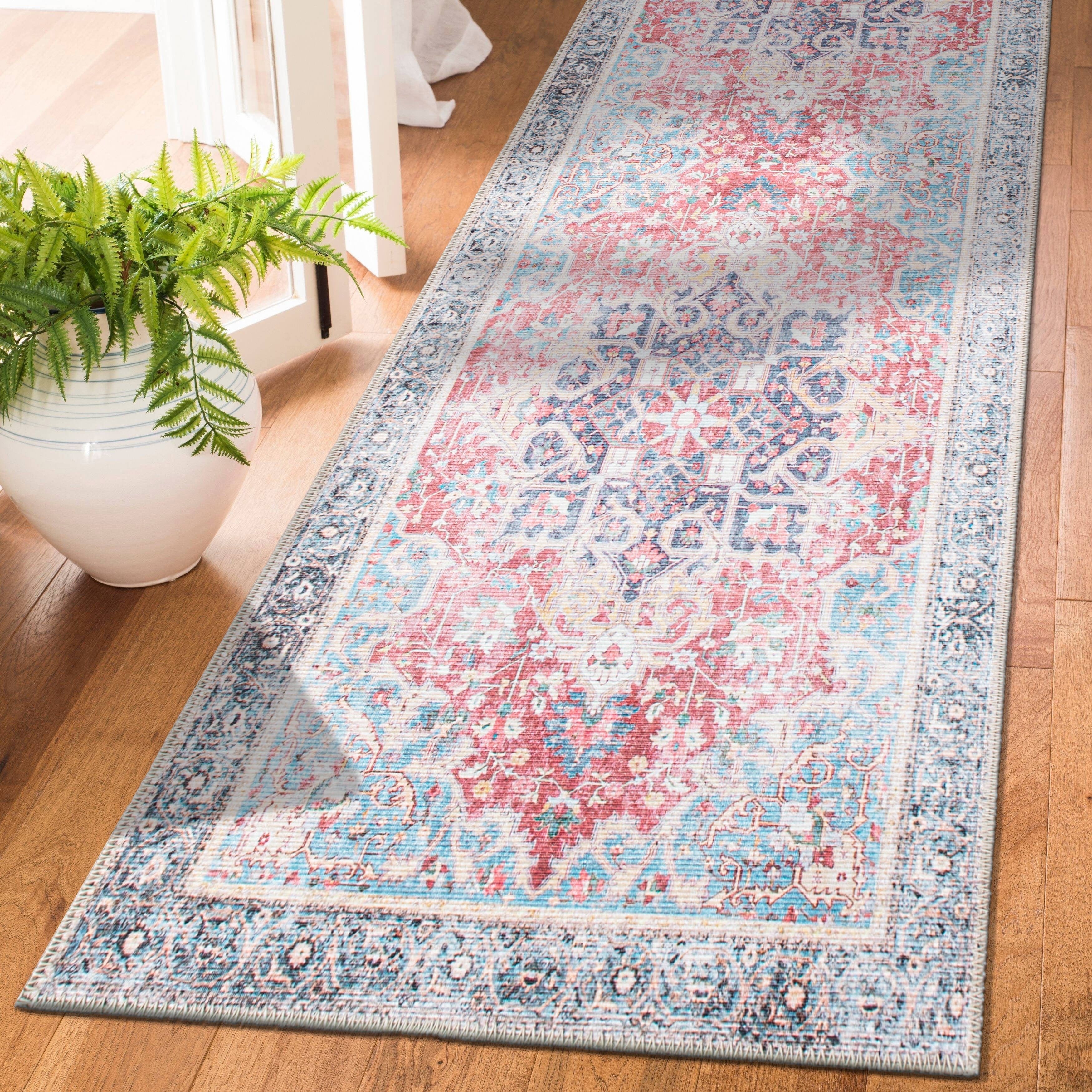 Traditional Distressed Vintage Machine Washbale Multi Area Rug