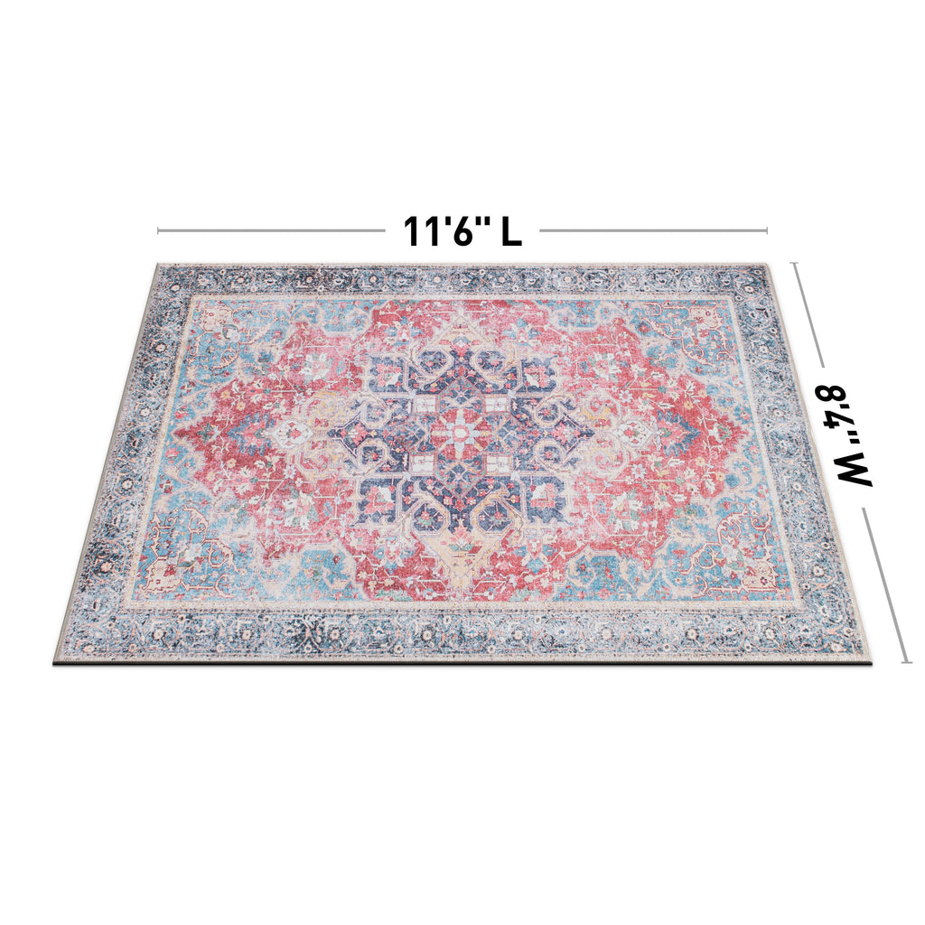 Traditional Distressed Vintage Machine Washbale Multi Area Rug