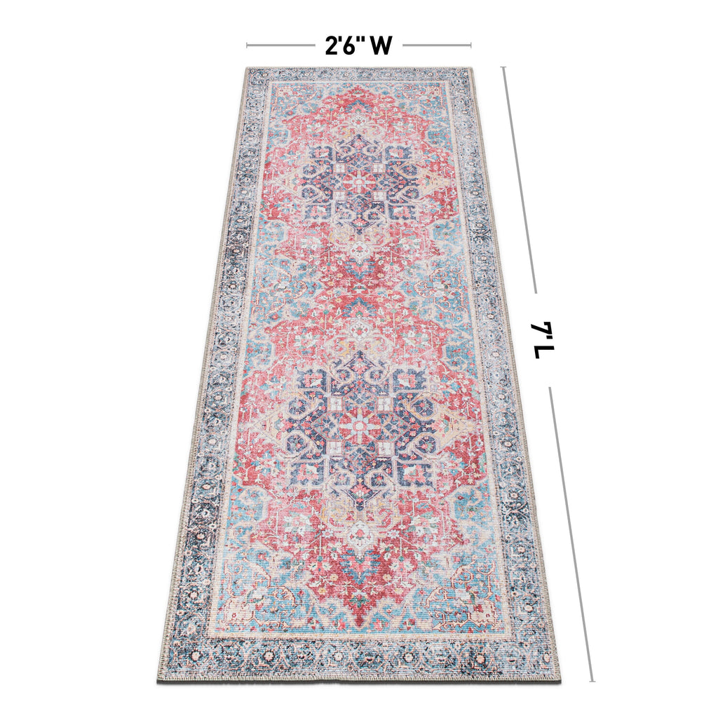 Traditional Distressed Vintage Machine Washbale Multi Area Rug