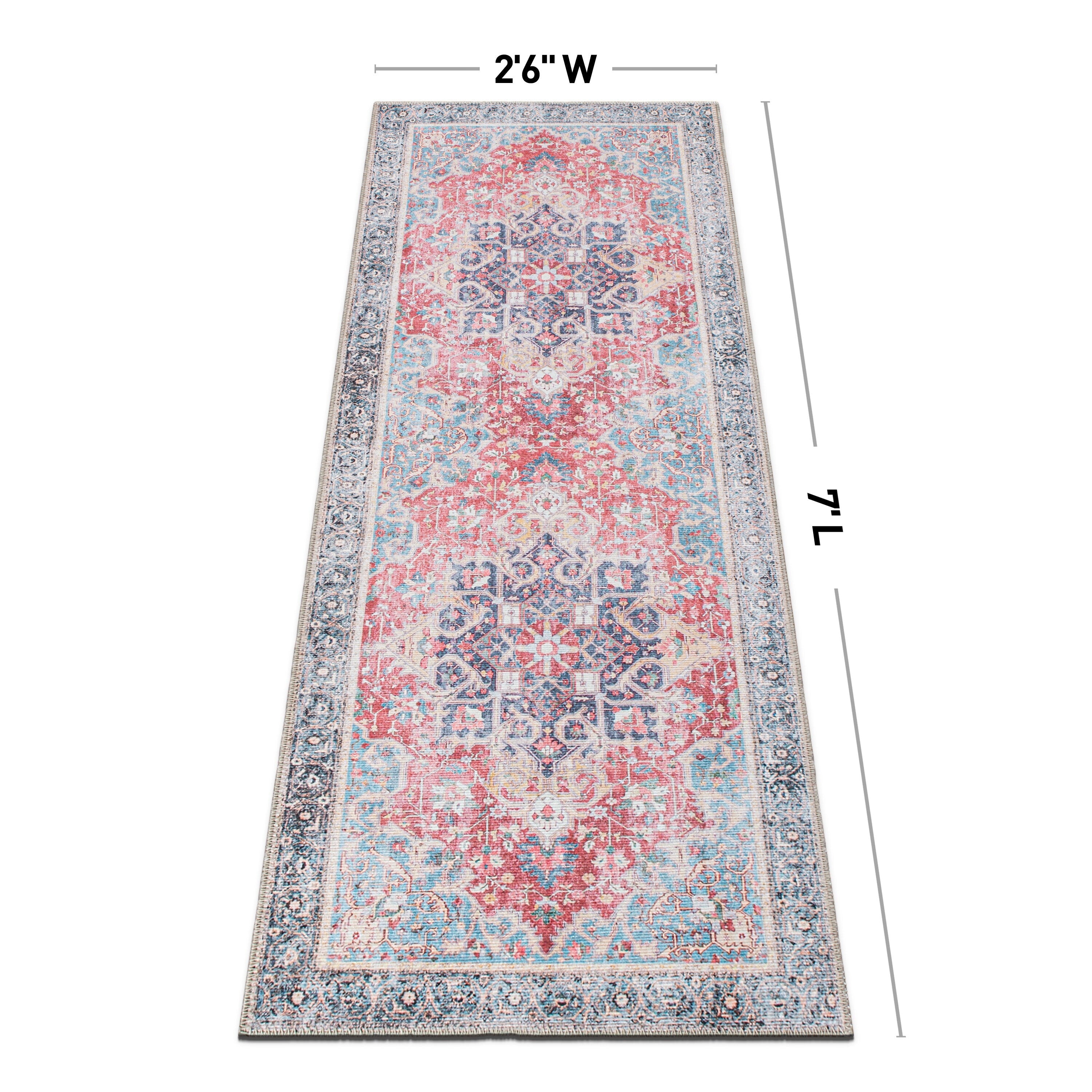 Traditional Distressed Vintage Machine Washbale Multi Area Rug