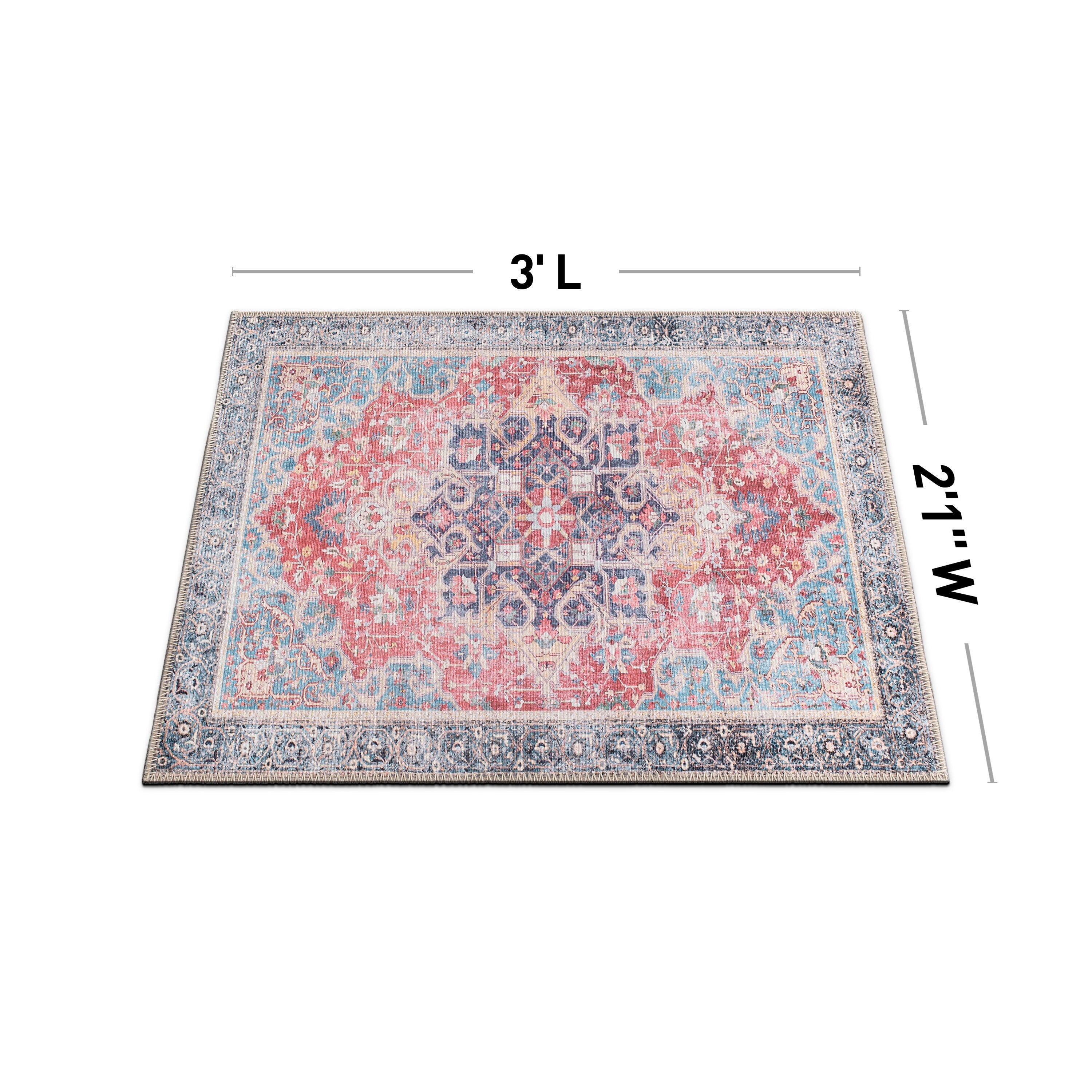Traditional Distressed Vintage Machine Washbale Multi Area Rug