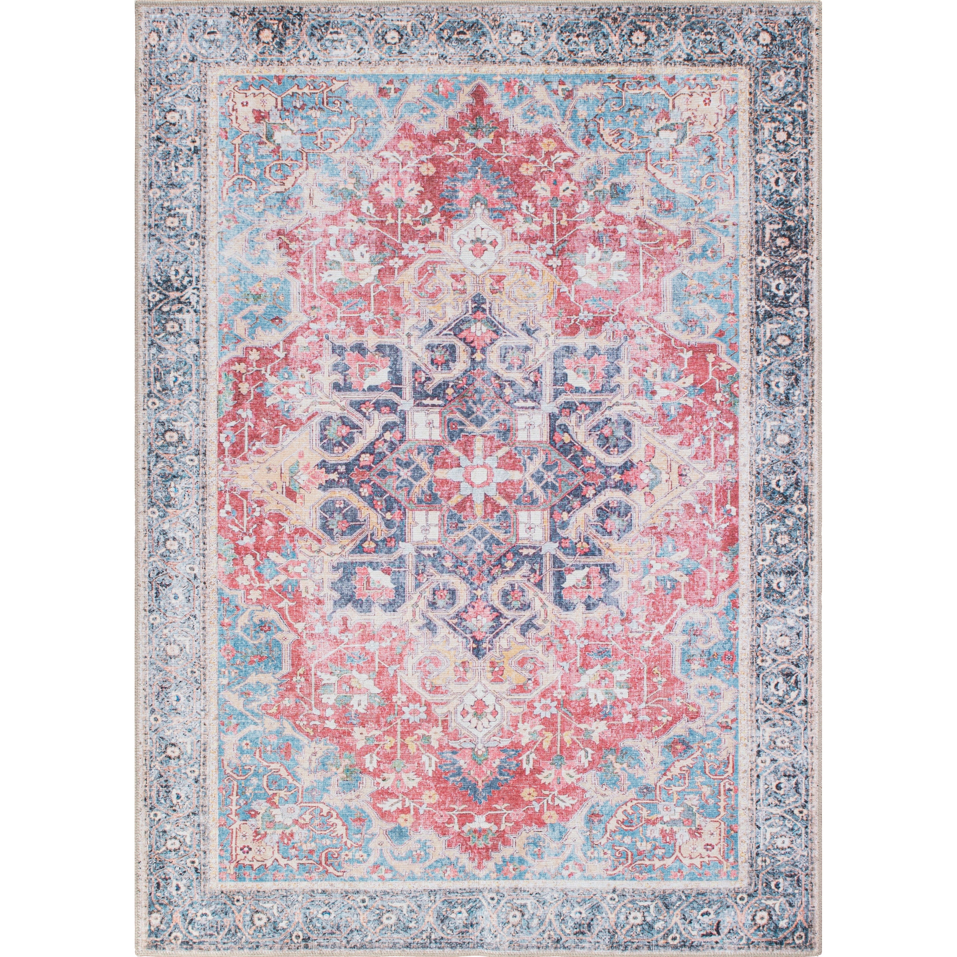 Traditional Distressed Vintage Machine Washbale Multi Area Rug