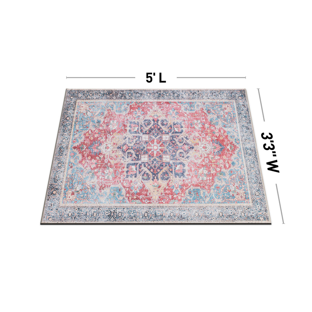 Traditional Distressed Vintage Machine Washbale Multi Area Rug