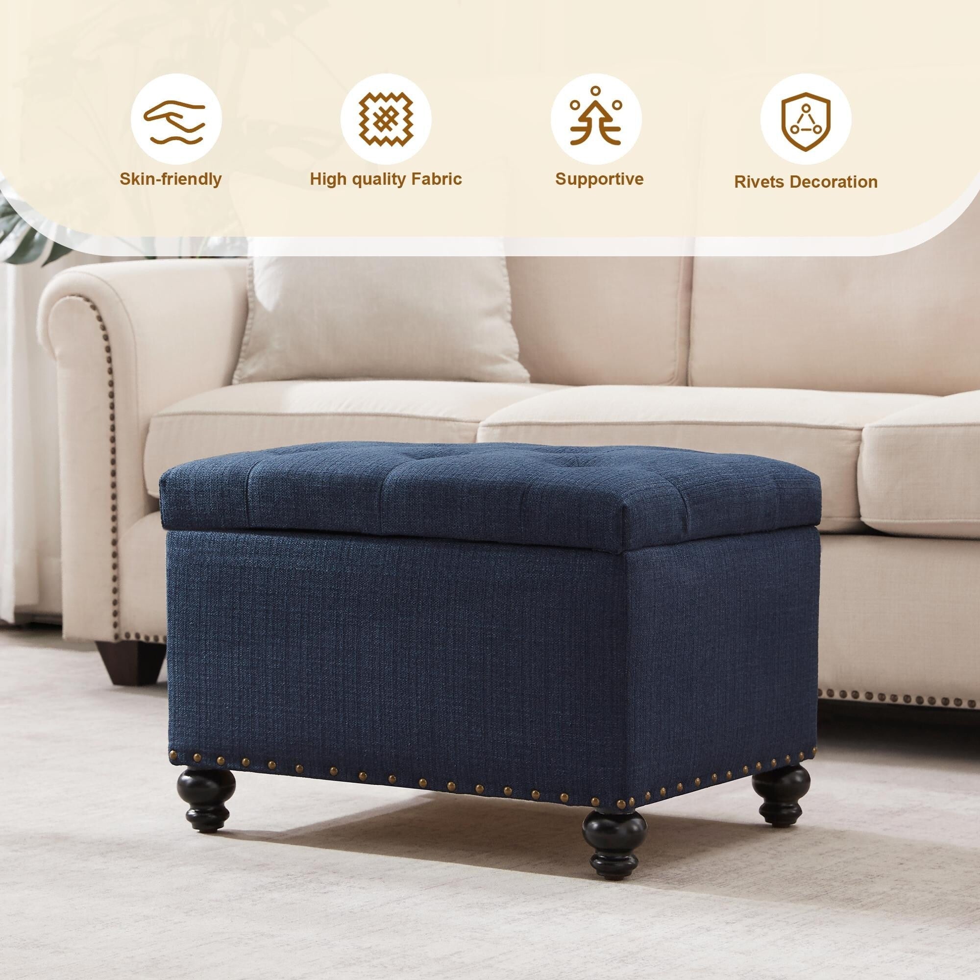 Tufted Storage Ottoman Bench, Rectangular Footstool