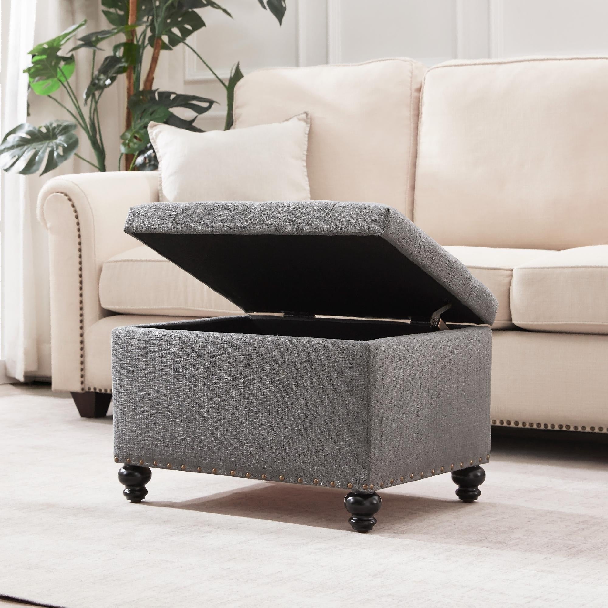 Tufted Storage Ottoman Bench, Rectangular Footstool