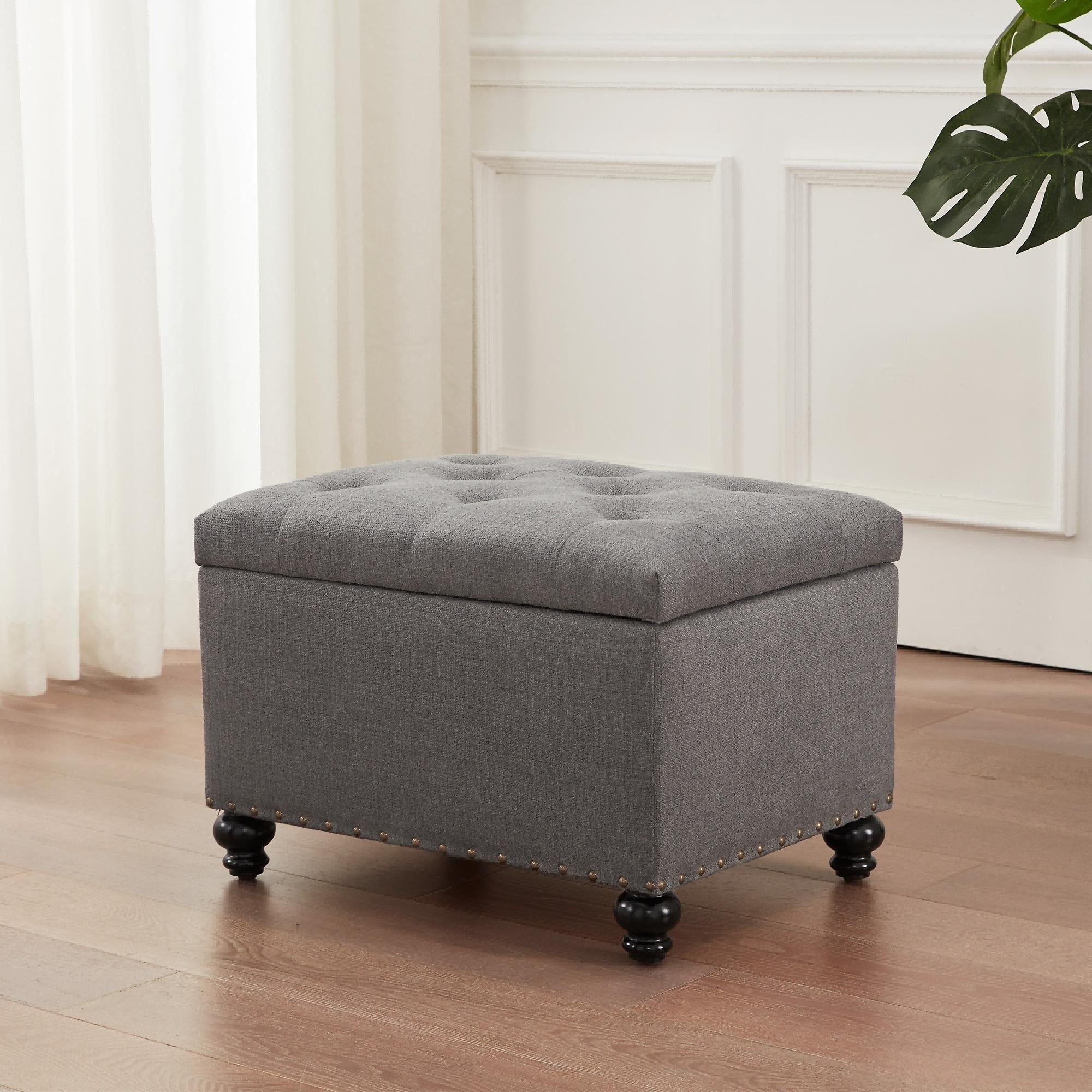 Tufted Storage Ottoman Bench, Rectangular Footstool