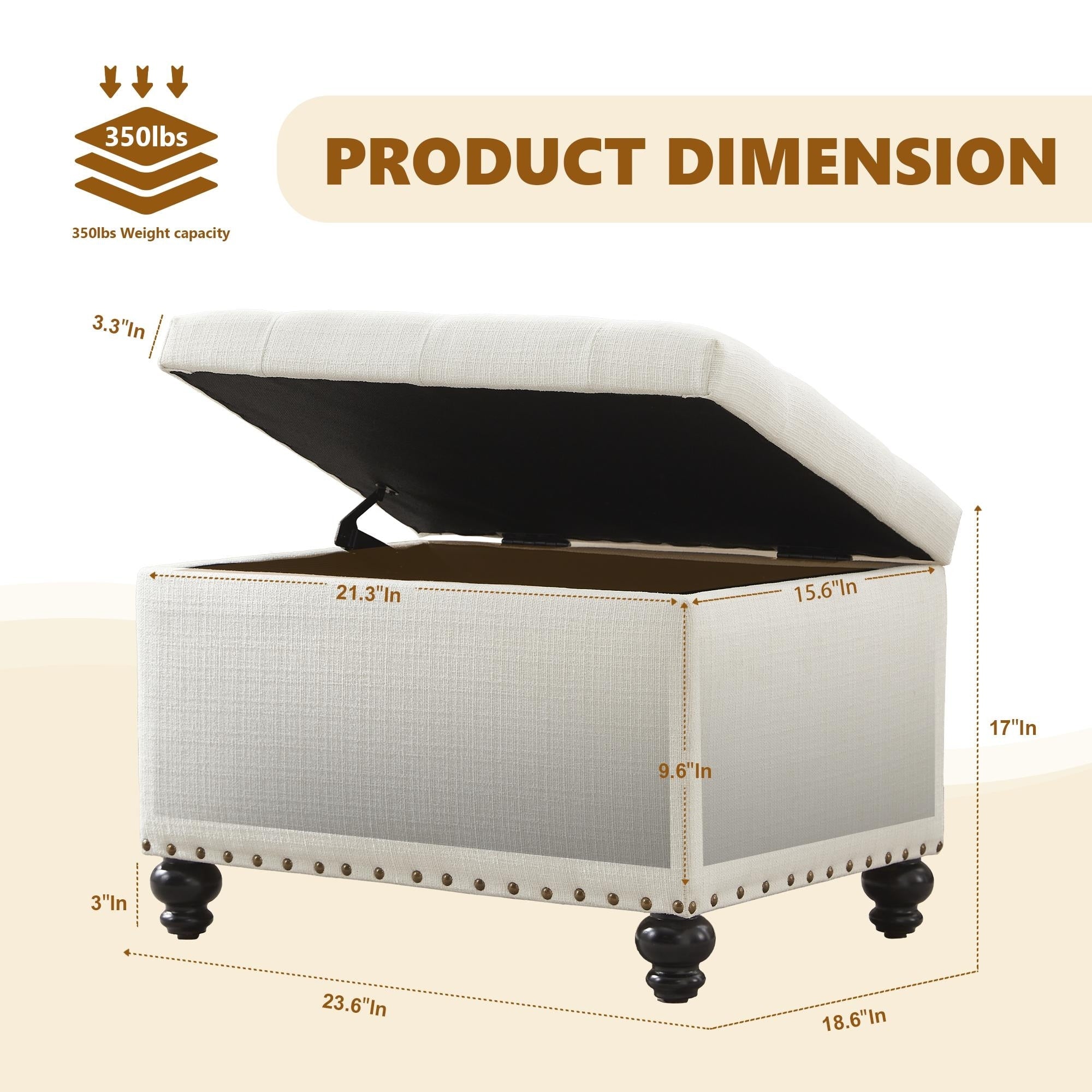 Tufted Storage Ottoman Bench, Rectangular Footstool