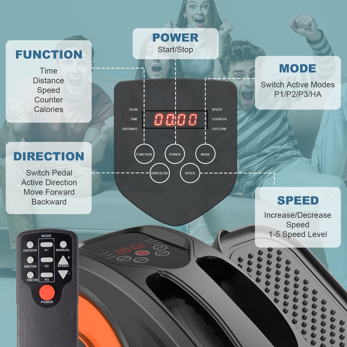 Under Desk Elliptical Machine, Elliptical Trainer with Remote Control Seated Pedal Exerciser for Seniors Adults and Teens