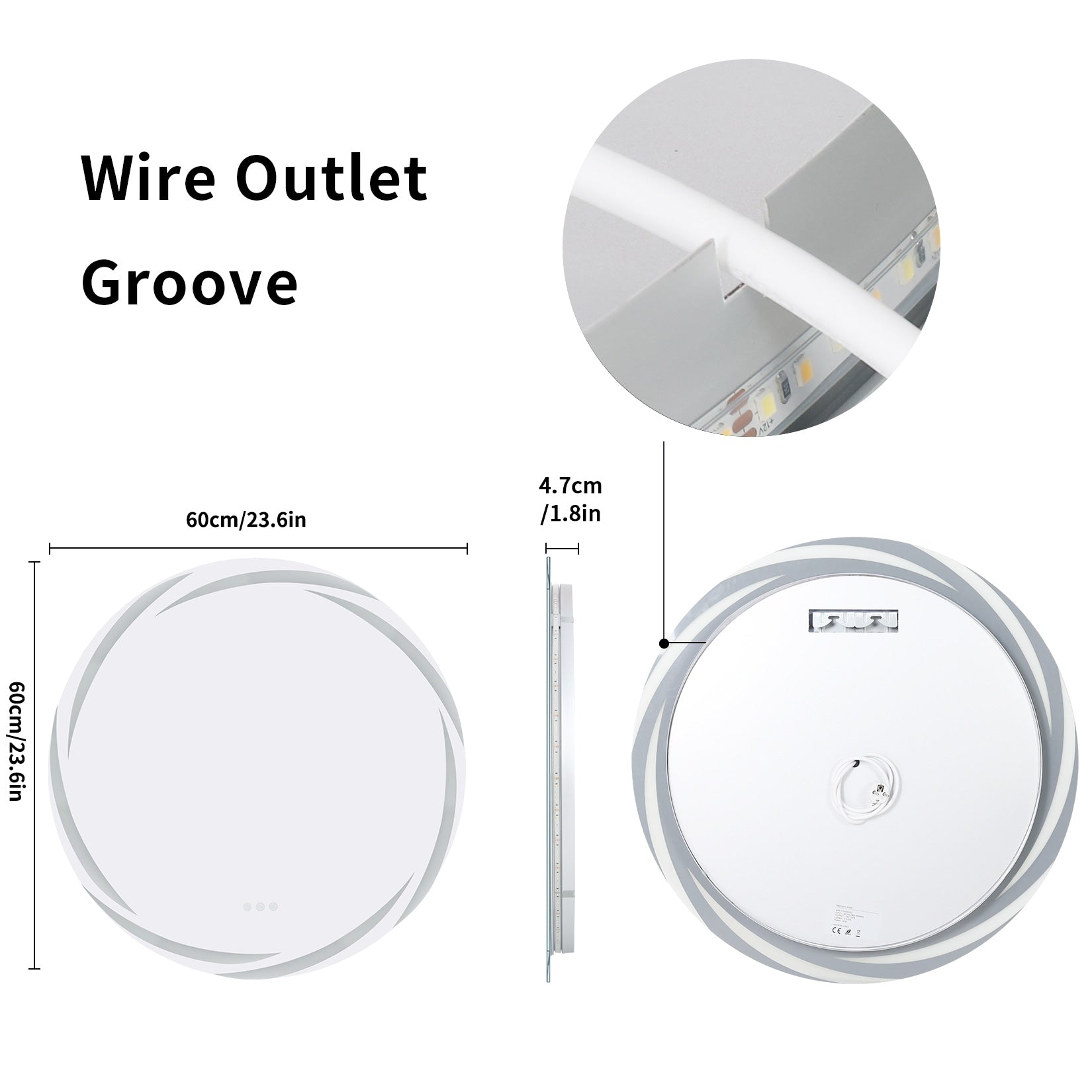 Miroir de salle de bain unique, grand et rétroéclairé à LED, sans scintillement