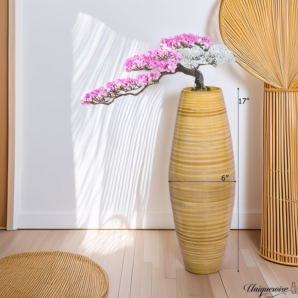 Uniquewise Tall Cylinder Bamboo Floor Vase Decorative Accent for Hotel Lobbies and Spa, Perfect Decor for Living Room or Hallway