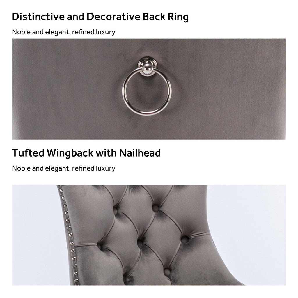 Chaise de salle à manger capitonnée en velours avec pieds en bois massif, lot de 6