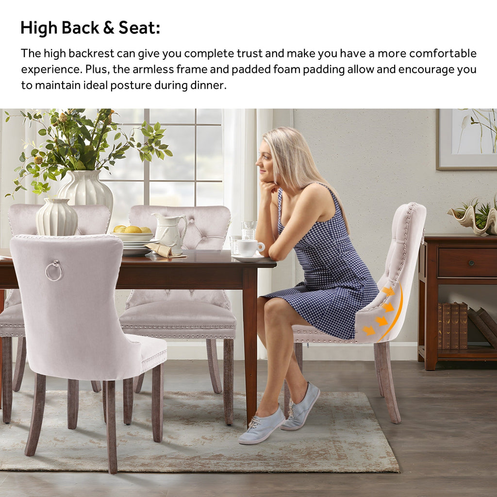 Chaise de salle à manger capitonnée en velours avec pieds en bois massif, lot de 6