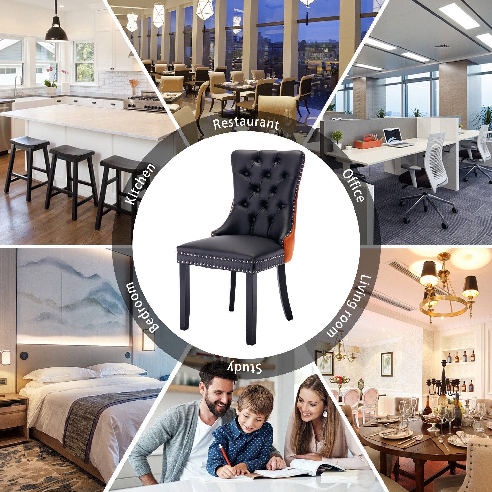 Chaise de salle à manger capitonnée en velours avec pieds en bois massif, lot de 6