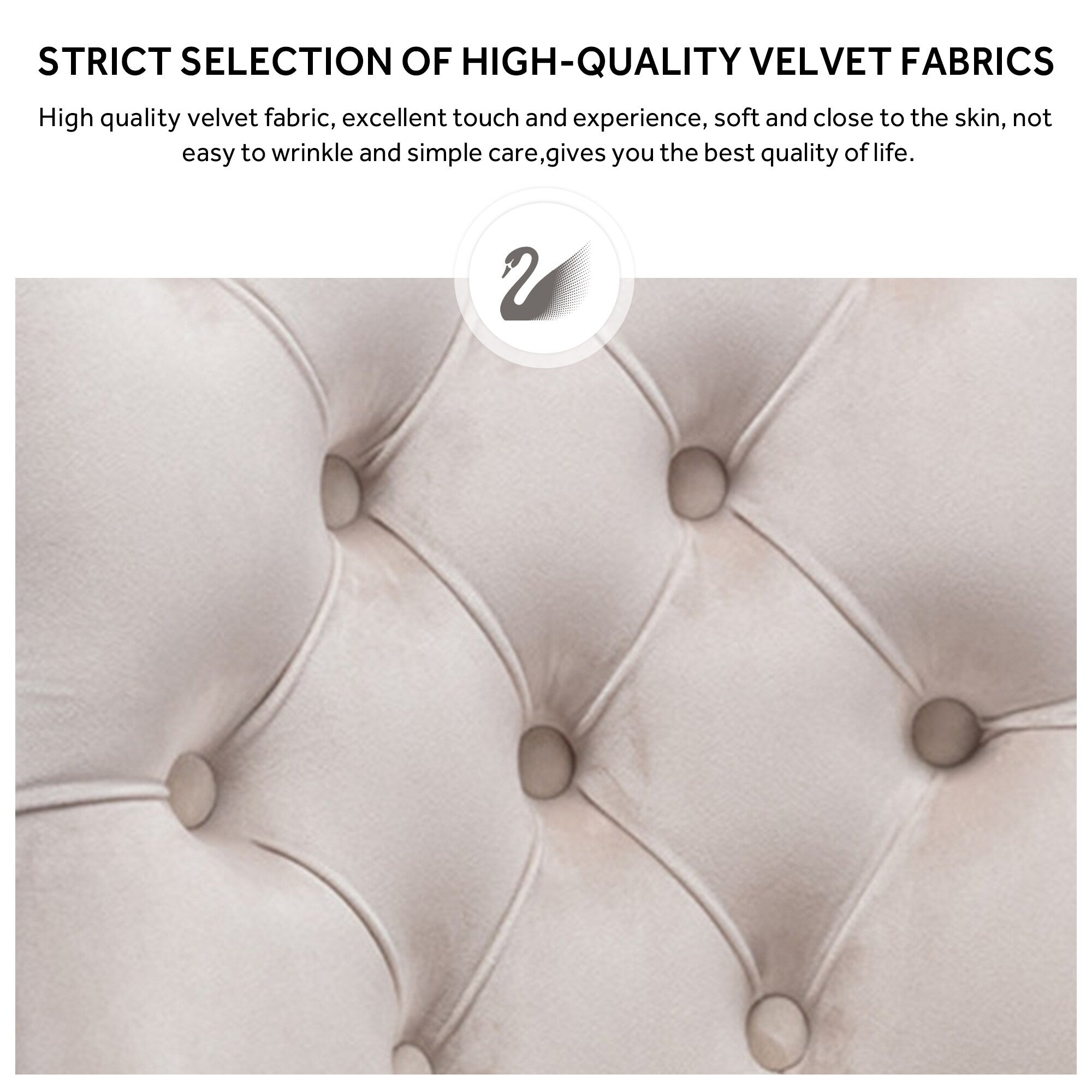 Chaise de salle à manger capitonnée en velours avec pieds en bois massif, lot de 6