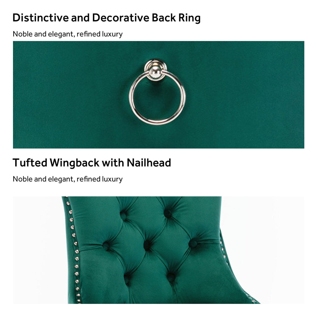 Chaise de salle à manger capitonnée en velours avec pieds en bois massif, lot de 6