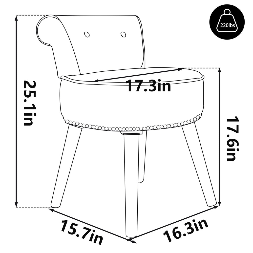 VEIKOUS Makeup Vanity Stool Chair with Low Back and Wood Legs-17.3 x 15.7 x 25.1