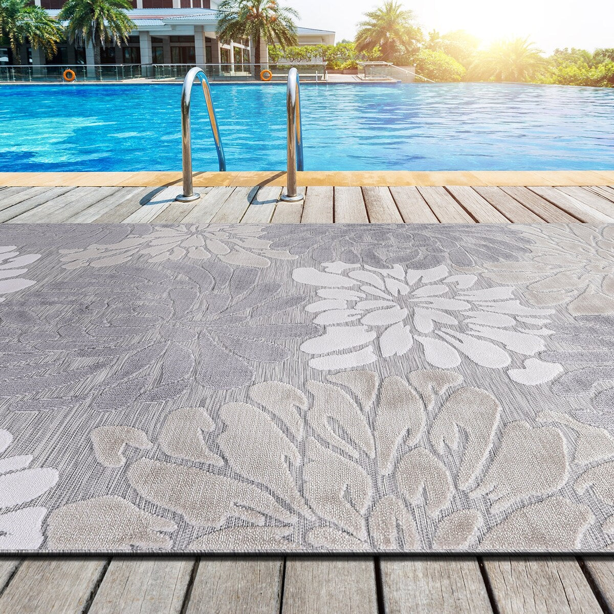 VILLADECOR Floral Indoor Outdoor Area Rug Low High Pile Rugs For Patio