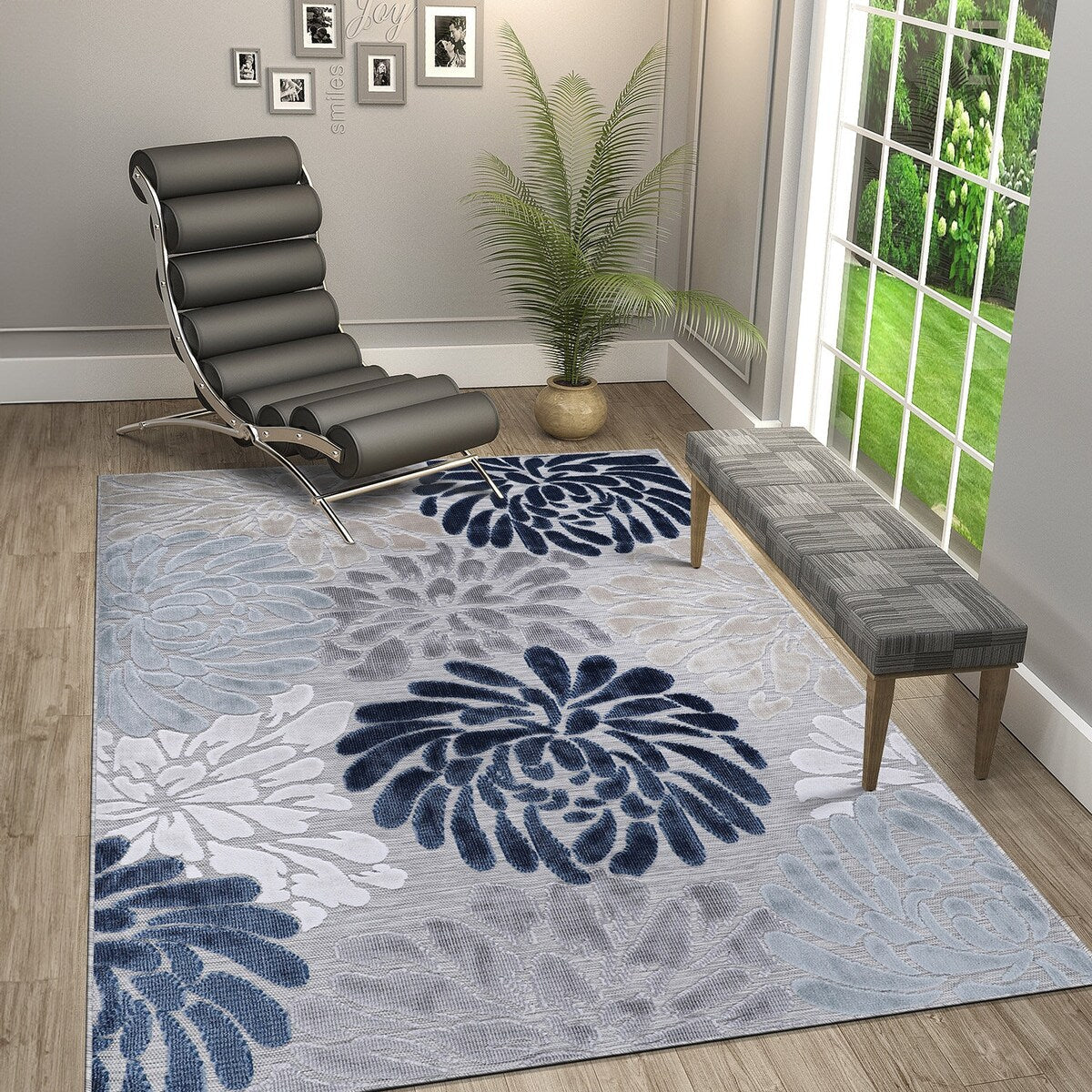 VILLADECOR Floral Indoor Outdoor Area Rug Low High Pile Rugs For Patio