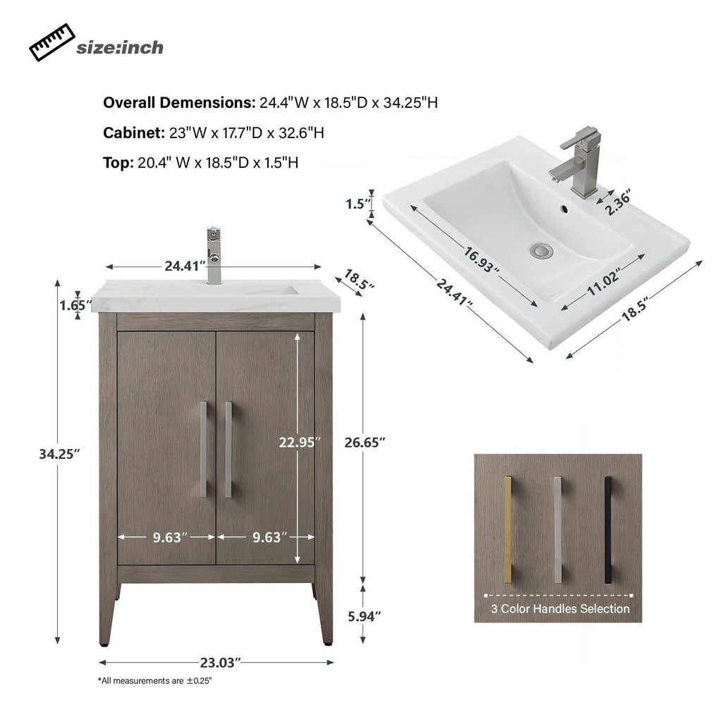 Meuble-lavabo simple Vanity Art 20, 24 ou 30 avec dessus en céramique