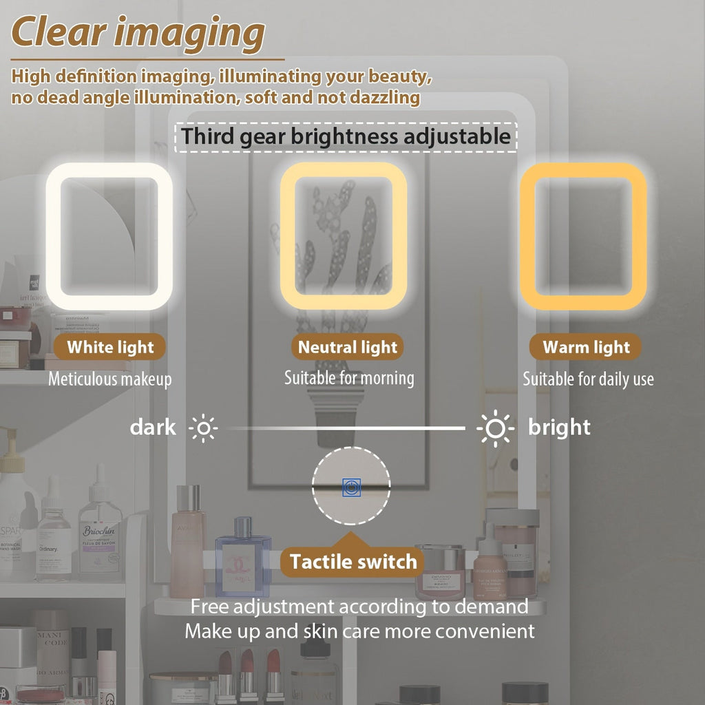 Ensemble de coiffeuse avec miroir et lampe, coiffeuse de maquillage avec tabouret