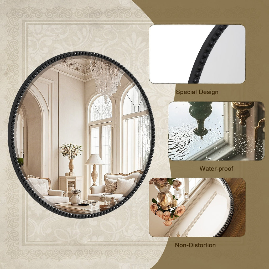 Vintage Round Bathroom Mirror with Beaded Frame