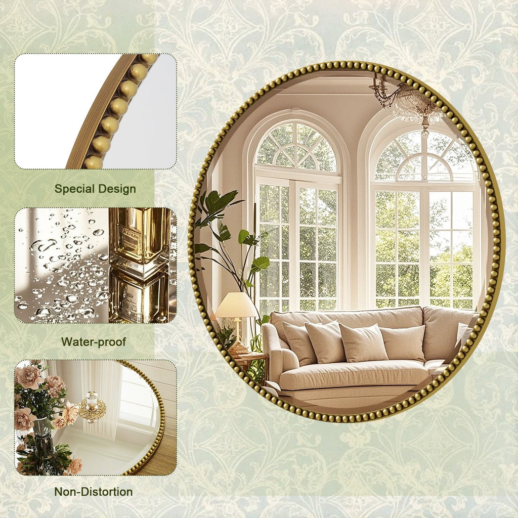 Vintage Round Bathroom Mirror with Beaded Frame