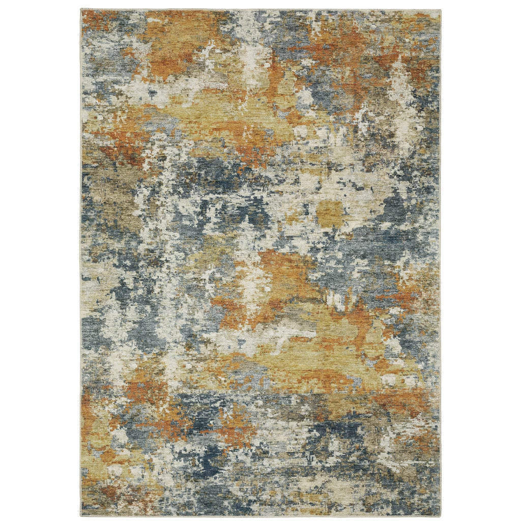 Vista Home Marissa Washable Contemporary Abstract Orange/ Blue Indoor Area Rug
