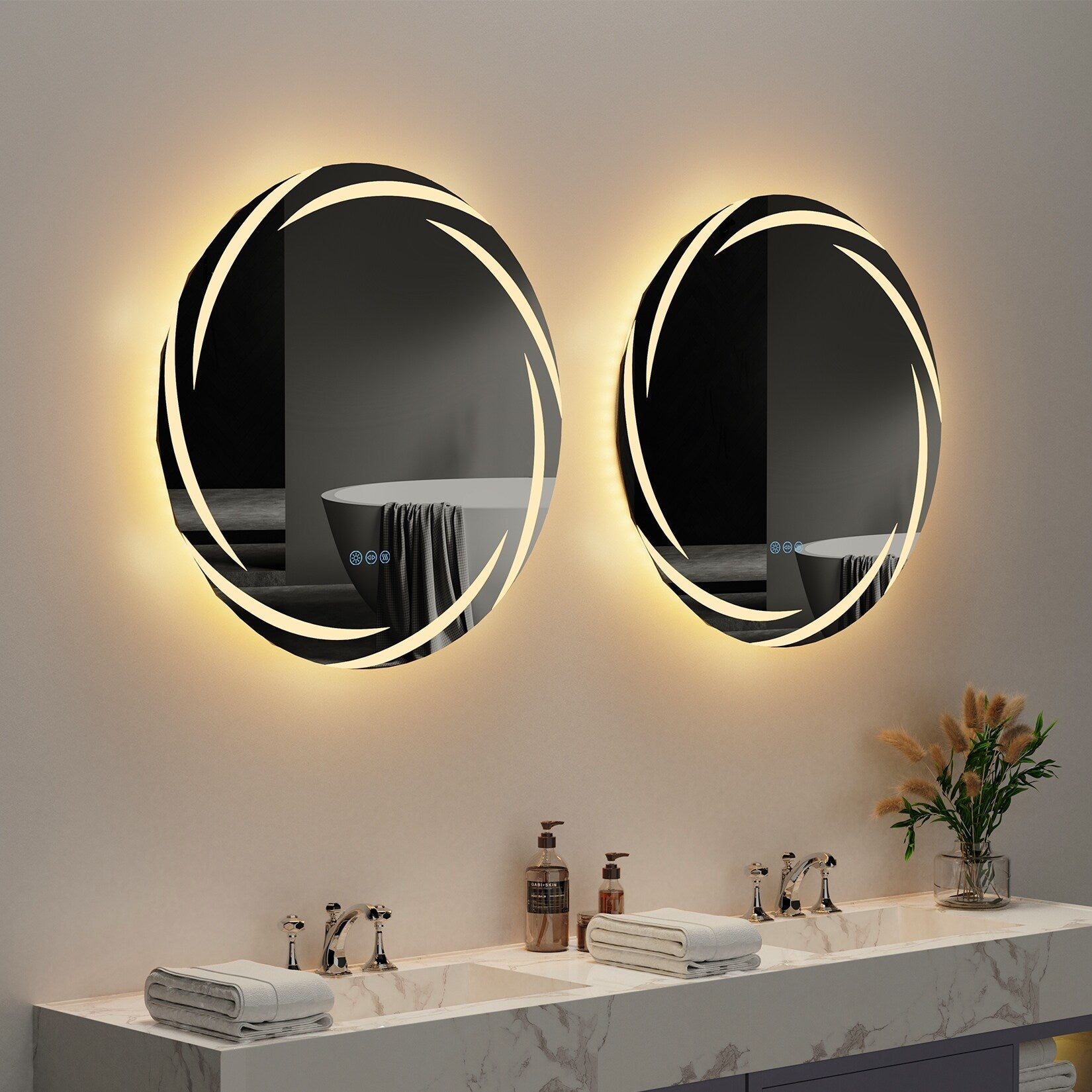 Miroir de salle de bain tactile à LED étanche, antibuée, à intensité variable