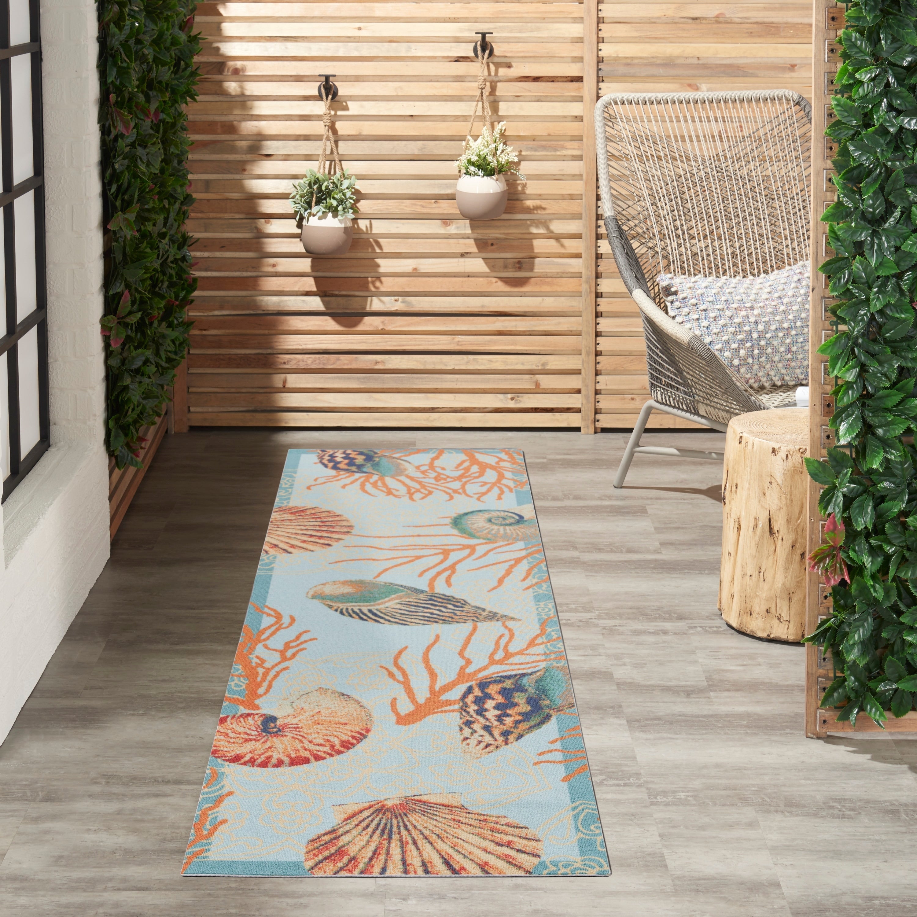 Waverly Sun & Shade Shore Thing Tropical Sea Shell Floral Indoor Outdoor Area Rug